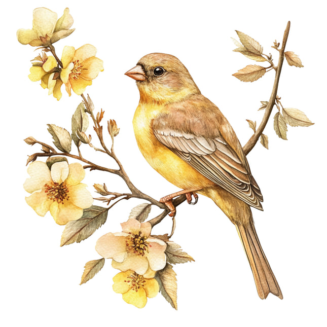 Yellow bird perched on a branch fabric panel