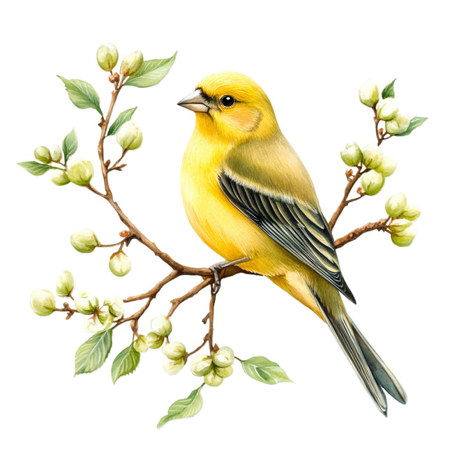 Yellow bird perched on a branch fabric panel