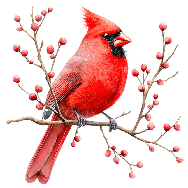 Red cardinal bird perched on a branch fabric panel