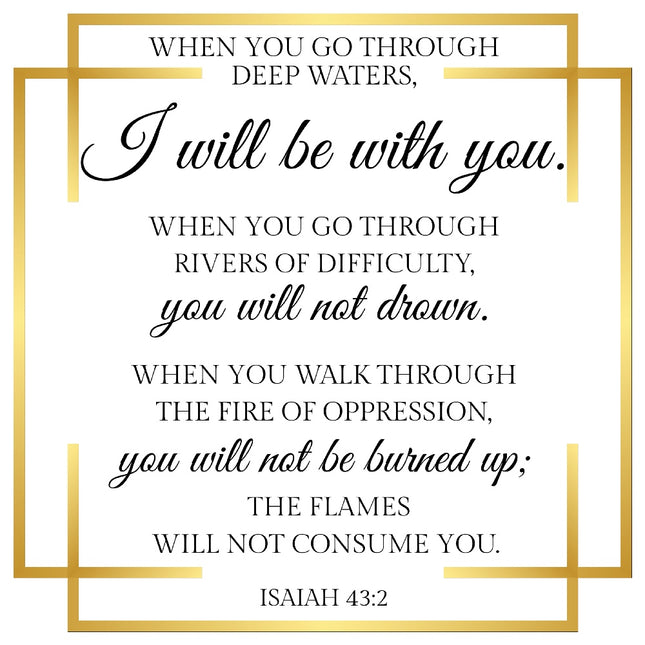 Isaiah 43:2 Scripture With Gold Outline 100% Cotton Fabric Panel Block AQ10000