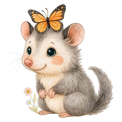 Possum & Butterfly 100% Cotton Fabric Panel Block Quilt Square FLIP-AQ114