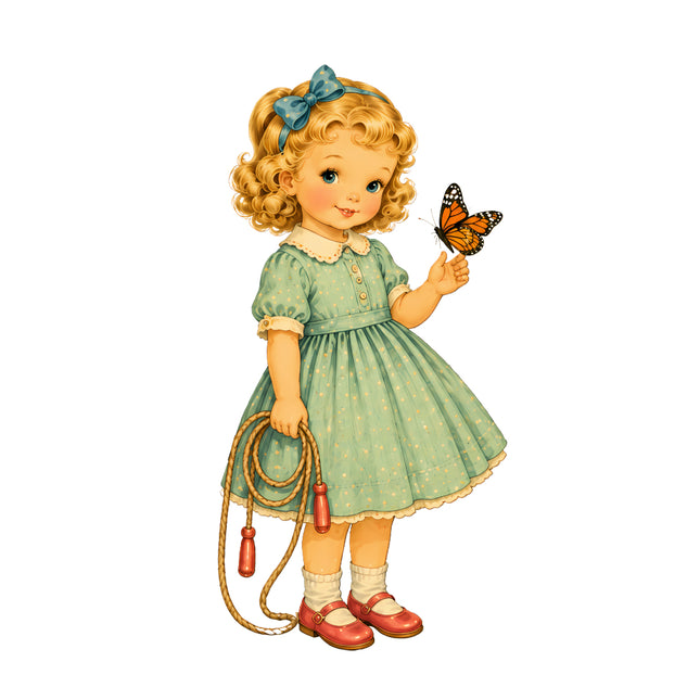 1950s style little girl fabric panel