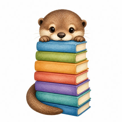otter with books fabric panel