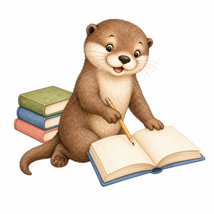 otter with books fabric panel