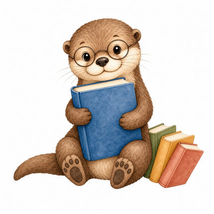 otter with books fabric panel