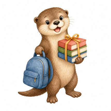 otter with books fabric panel