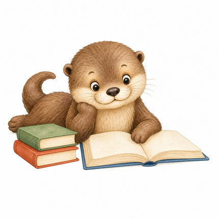 otter with books fabric panel