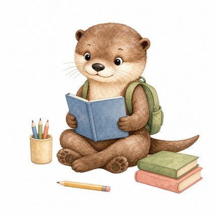 otter with books fabric panel