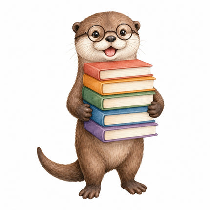 otter with books fabric panel