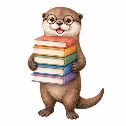 Otter With Books 100% Cotton Fabric Panel Block Quilt Square FLIP-AQ1556