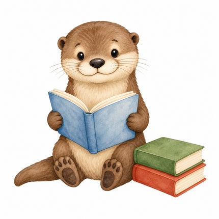 otter with books quilt block