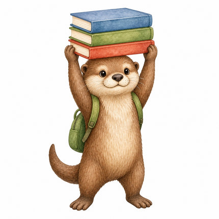 otter with books quilt block