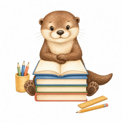 otter with books quilt block
