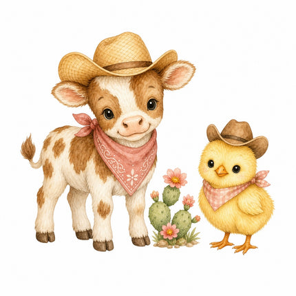 cowboy farm animals fabric panel
