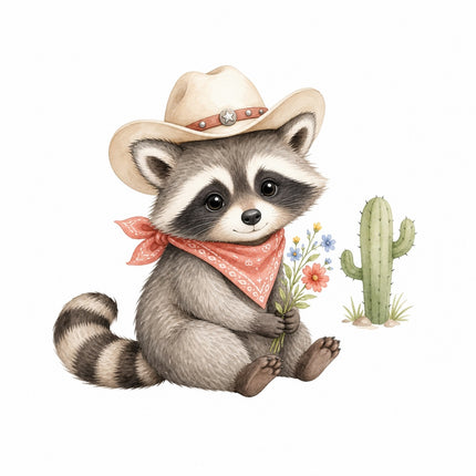 cowboy raccoon fabric panel