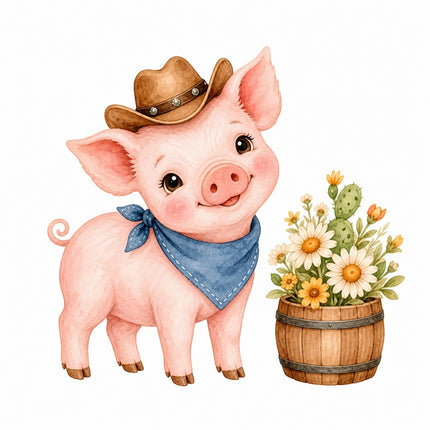 cowboy pig fabric panel