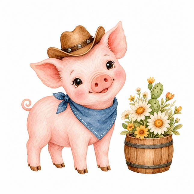 cowboy pig fabric panel