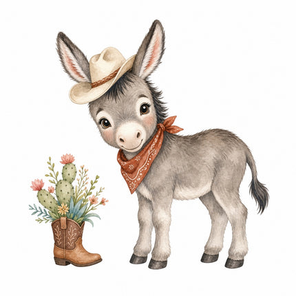 cowboy donkey fabric panel