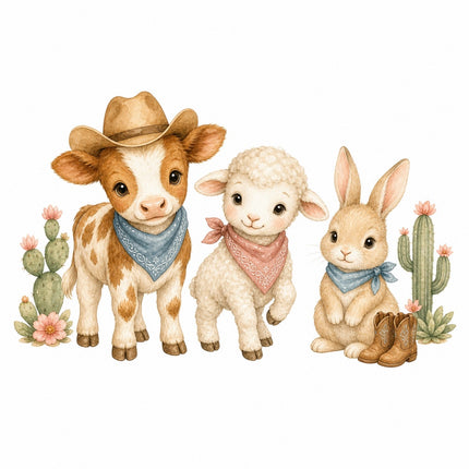 cowboy animals fabric panel