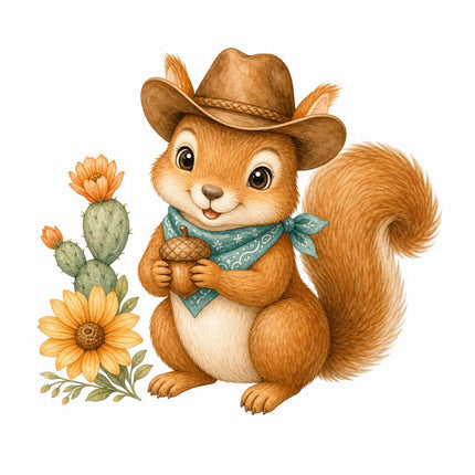 Cowboy Western Squirrel 100% Cotton Fabric Panel Block flip-AQ1625