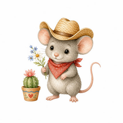 Cowboy Western Mouse 100% Cotton Fabric Panel Block flip-AQ1626
