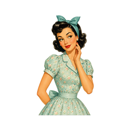 1950s style housewife pin up girl fabric panel