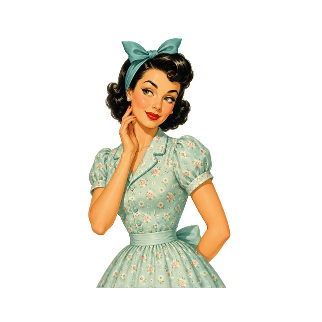 1950's Style Housewife Pin Up Girl 100% Cotton Fabric Panel Block FLIP-AQ163