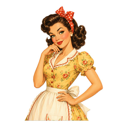1950s style housewife pin up girl fabric panel