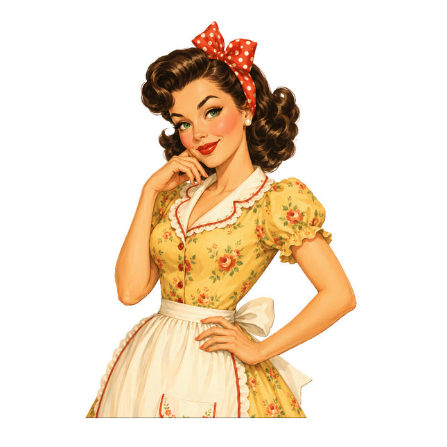 1950s style housewife pin up girl fabric panel