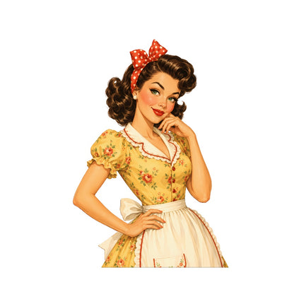1950's Style Housewife Pin Up Girl 100% Cotton Fabric Panel Block FLIP-AQ164