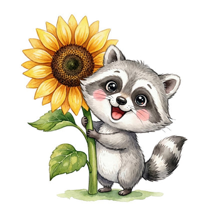 Sunflower Raccoon 100% Cotton Fabric Panel Block FLIP-AQ1651