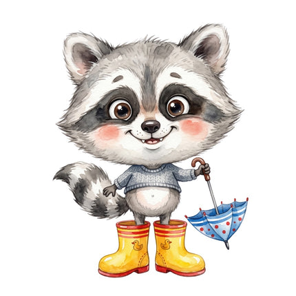 raccoon in rainboots quilt square