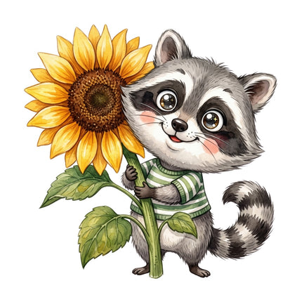 raccoon and sunflower quilt square