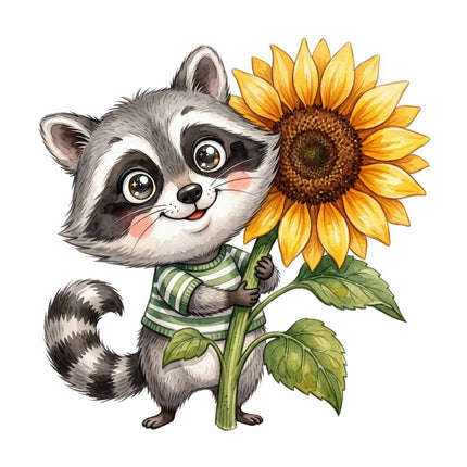 Sunflower Raccoon 100% Cotton Fabric Panel Block FLIP-AQ1655