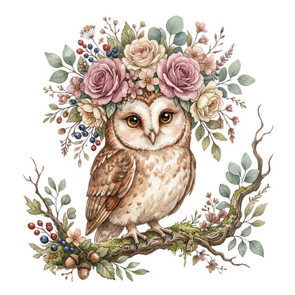 Floral Owl 100% Cotton Fabric Panel Block Quilt Square FLIP-AQ1656