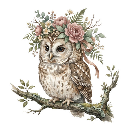 Floral Owl 100% Cotton Fabric Panel Block Quilt Square FLIP-AQ1657