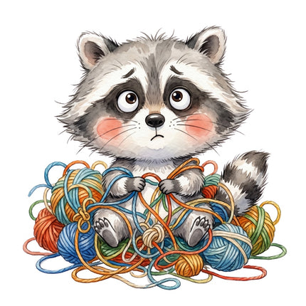 raccoon and yarn quilt square