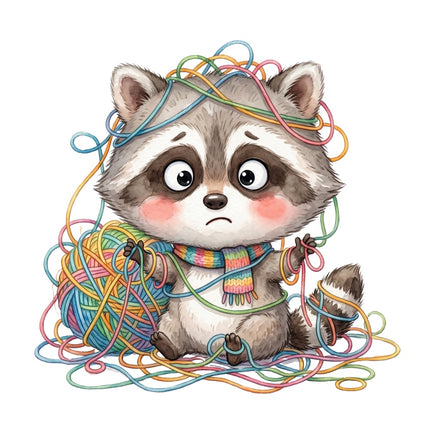 raccoon and yarn quilt square