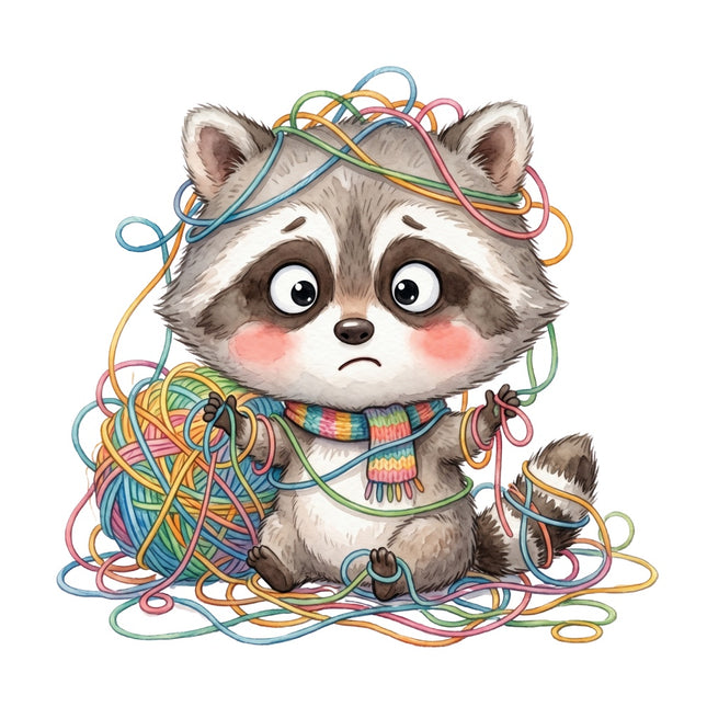 raccoon and yarn quilt square
