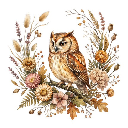 Floral Owl 100% Cotton Fabric Panel Block Quilt Square AQ1661