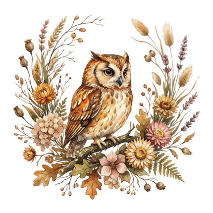 Floral Owl 100% Cotton Fabric Panel Block Quilt Square FLIP-AQ1661