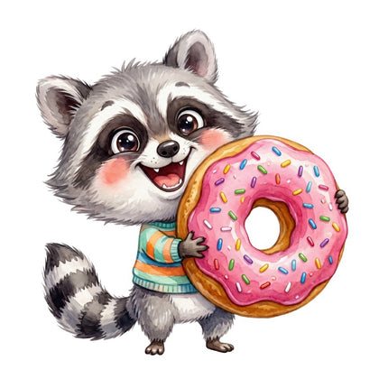 Raccoon With Donut 100% Cotton Fabric Panel Block Quilt Square FLIP-AQ1665