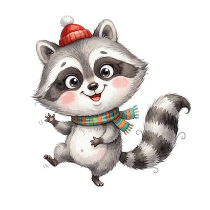 Raccoon With Scarf 100% Cotton Fabric Panel Block Quilt Square FLIP-AQ1667