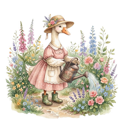 Cottage Gardening Goose 100% Cotton Fabric Panel Block FLIP-AQ1670