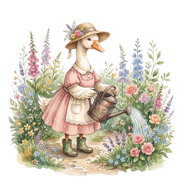 Cottage Gardening Goose 100% Cotton Fabric Panel Block FLIP-AQ1670