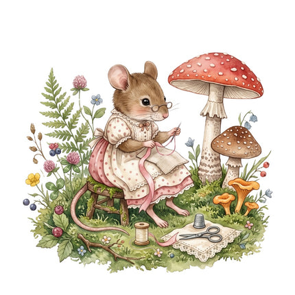 cottage mouse fabric panel