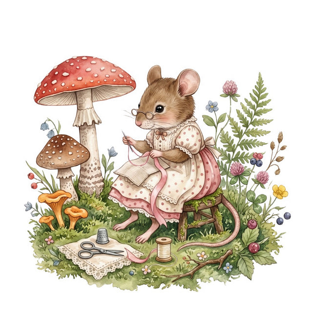 Cottage Mouse 100% Cotton Fabric Panel Block Quilt Square FLIP-AQ1672
