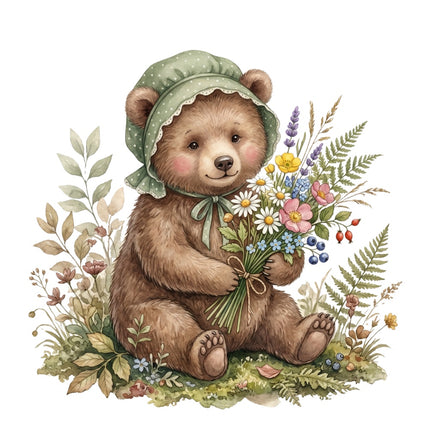 cottage bear fabric panel
