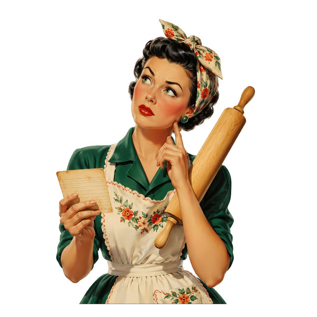 1950's Style Housewife Pin Up Girl 100% Cotton Fabric Panel Block FLIP-AQ168