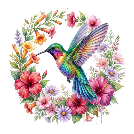Floral Hummingbird 100% Cotton Fabric Panel Block Quilt Square FLIP-AQ1700